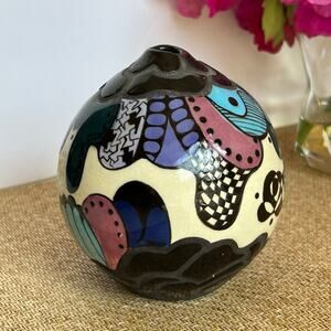 Handmade Ceramic Art Pottery Vase Round Studio Pottery Modernist 4"
